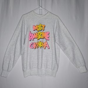 90's Most Awesome Grandma Sweatshirt XL Neon Puffed Graphic Gray Fleece 80's